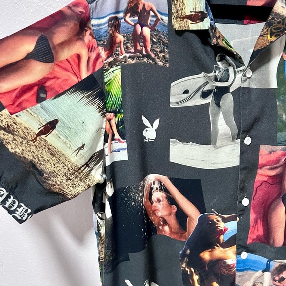 PACSUN Black Casual Button Down Shirt with Eclectic Design LARGE - Picture 5 of 5